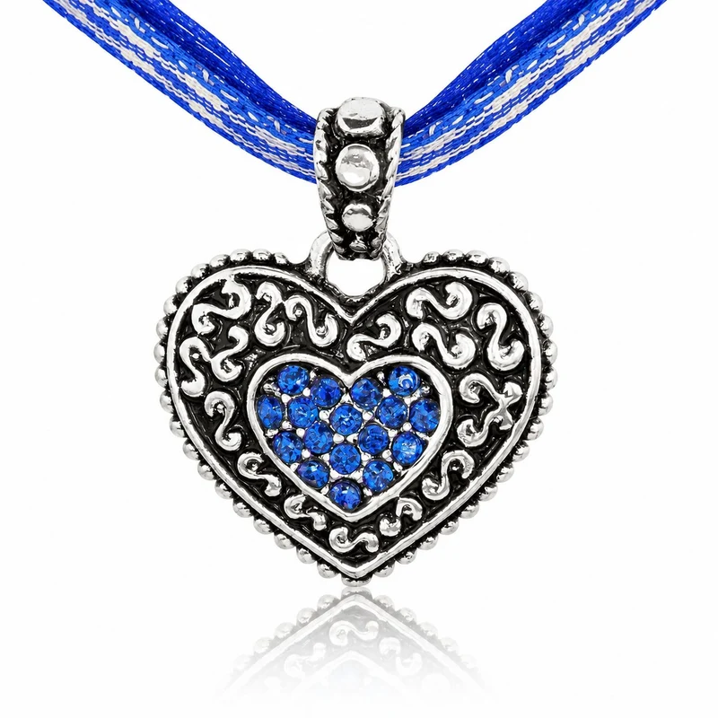 LUISIA® Kinder Halskette "Kariert mit Herz" mit Kristallen von Swarovski® | Royalblau