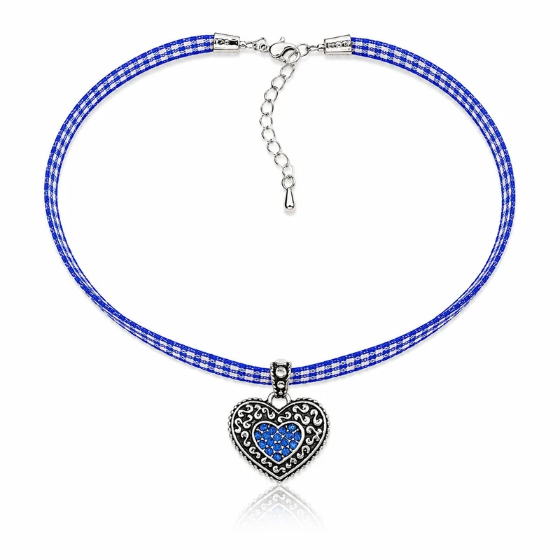LUISIA® Kinder Halskette "Kariert mit Herz" mit Kristallen von Swarovski® | Royalblau