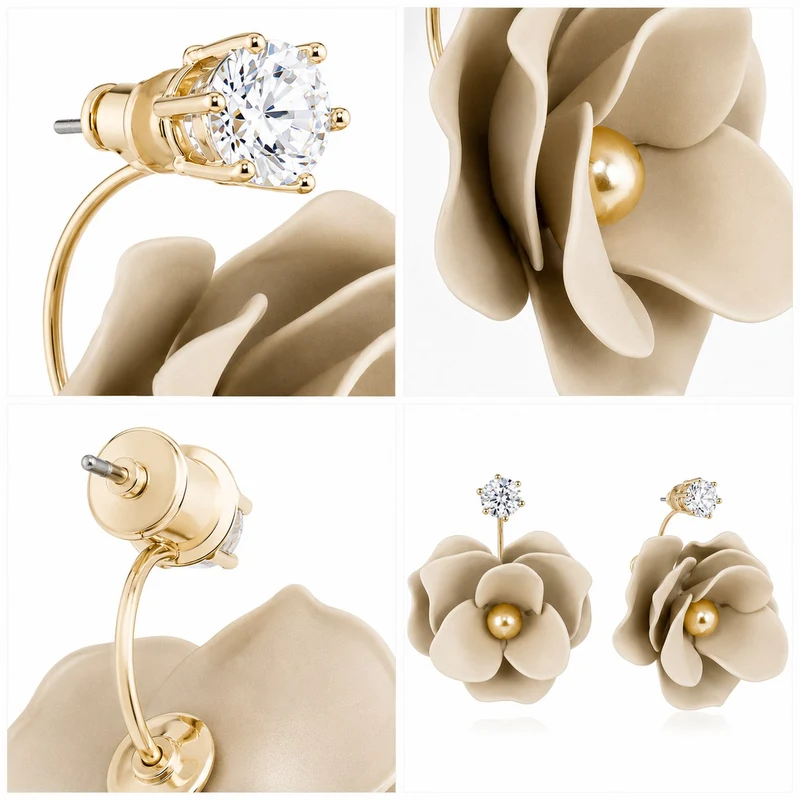 LUISIA Front Back Ohrringe Jarla mit Blumen - 16 Karat vergoldet Sand