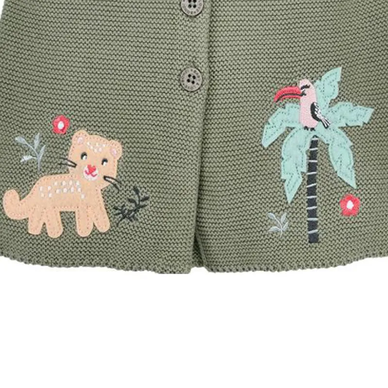 BONDI Baby Mädchen Strickjacke "Jungle" mit Stickereien 86604 | Olivgrün
