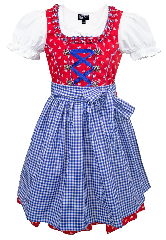 MADDOX Kinder Dirndl "Zillertal" 3-tlg. | Blümchenmuster Blau Rot