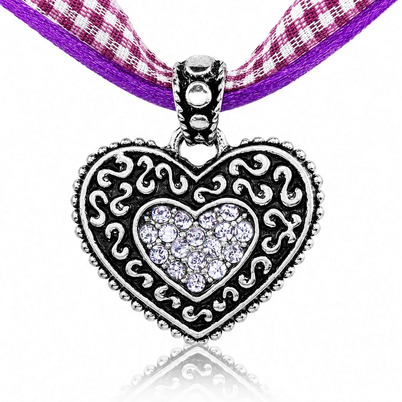 LUISIA® Kinder Halskette "Kariert mit Herz" mit Kristallen von Swarovski® | Lavendel