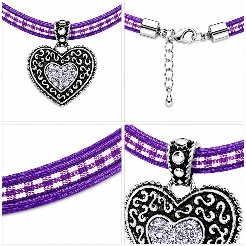 LUISIA® Kinder Halskette "Kariert mit Herz" mit Kristallen von Swarovski® | Lavendel