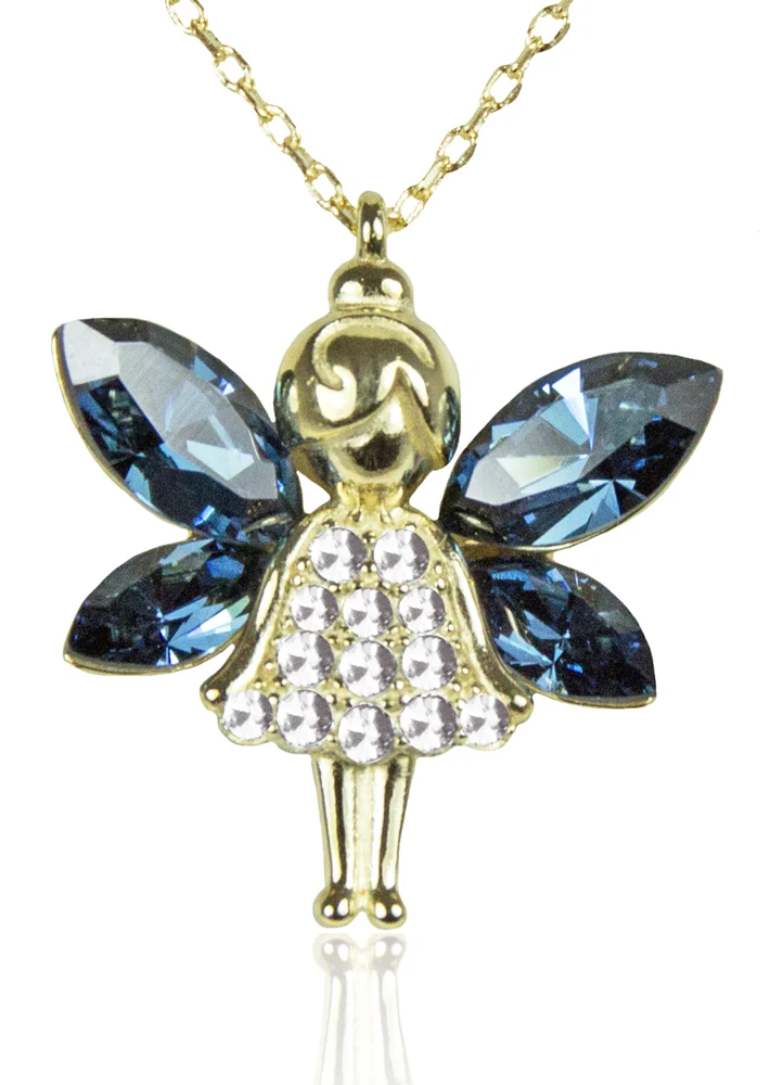 LUISIA Filigrane Goldene Damen Halskette mit Elfen-Anhänger Blau - 925 Silber Schmuck mit Zirkonia
