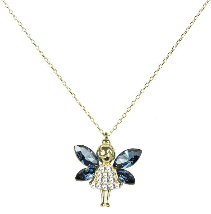 LUISIA Filigrane Goldene Damen Halskette mit Elfen-Anhänger Blau - 925 Silber Schmuck mit Zirkonia