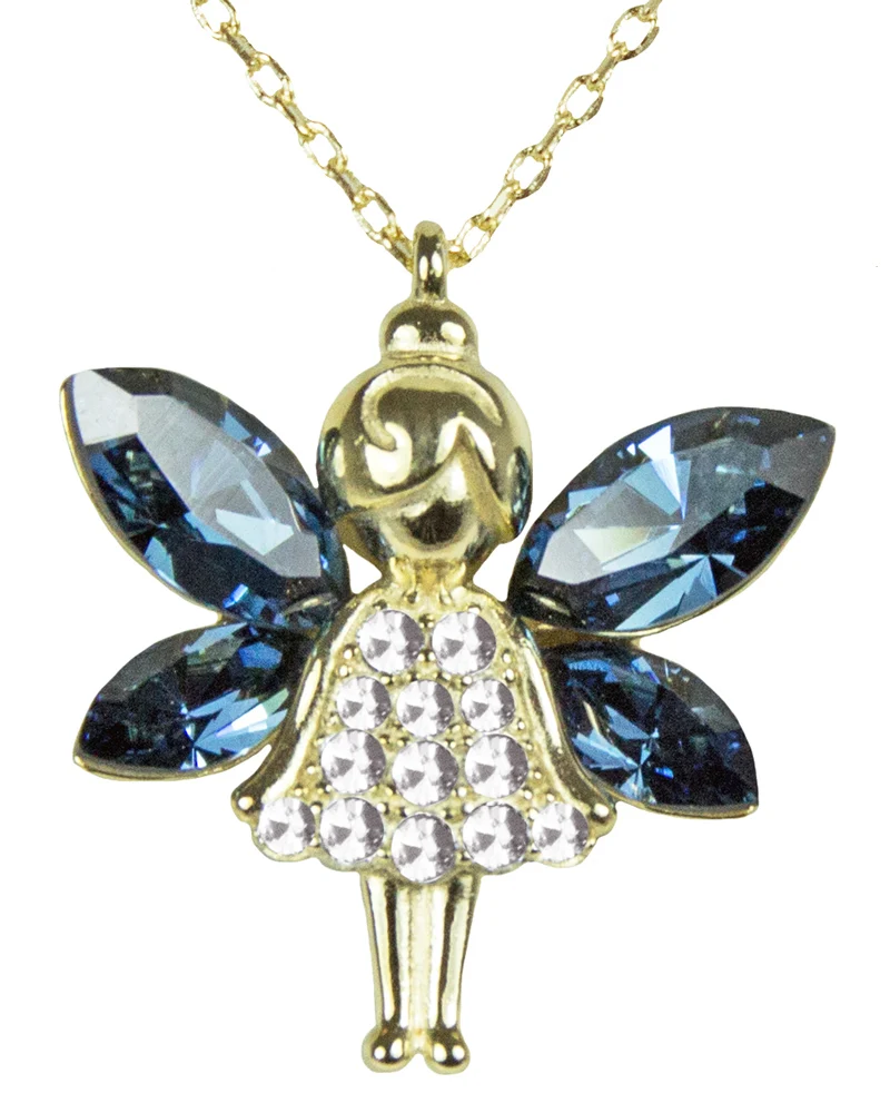 LUISIA Filigrane Goldene Damen Halskette mit Elfen-Anhänger Blau - 925 Silber Schmuck mit Zirkonia