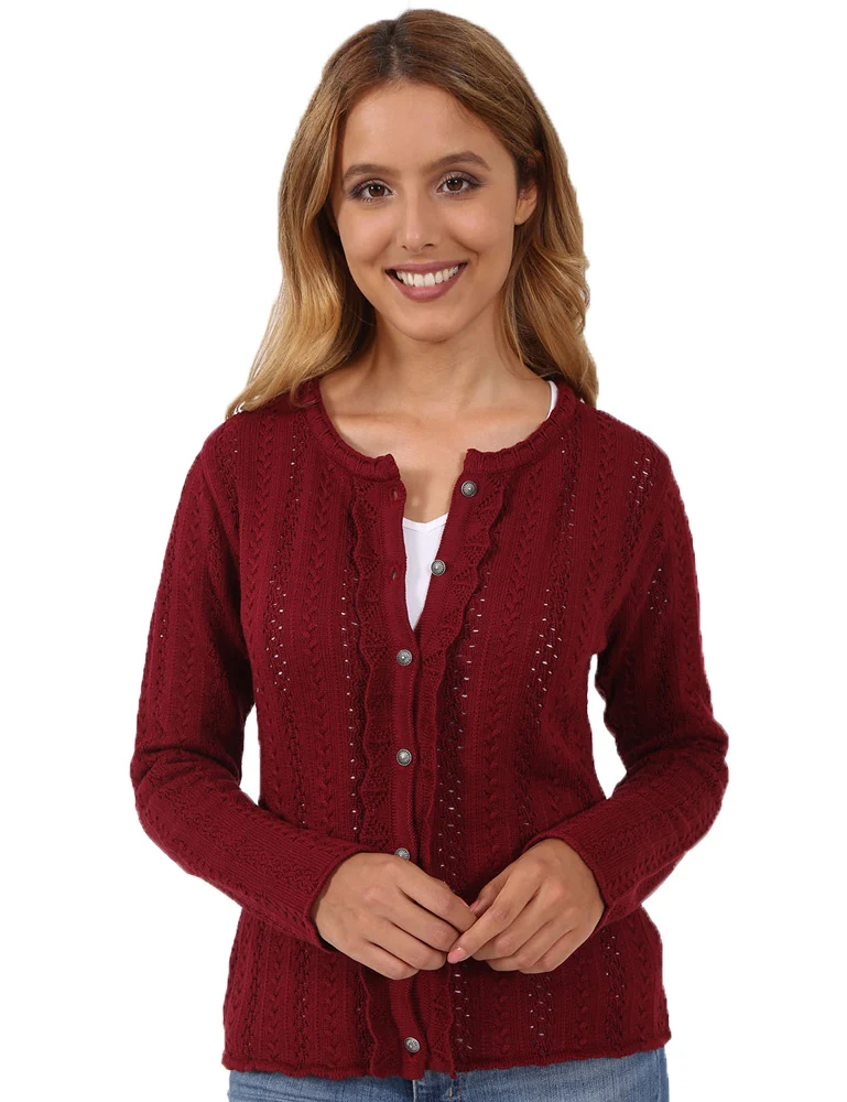Krüger Damen Trachtenjacke "Augusta" mit Lochstickerei | Bordeaux Rot