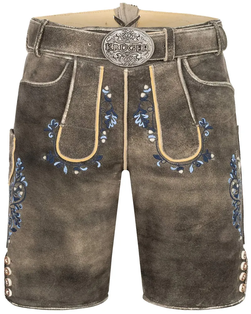 Krüger BUAM Kurze Lederhose "Pino" mit Gürtel 962567 | Braun Blau