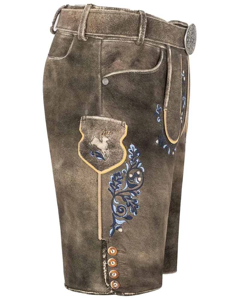 Krüger BUAM Kurze Lederhose "Pino" mit Gürtel 962567 | Braun Blau