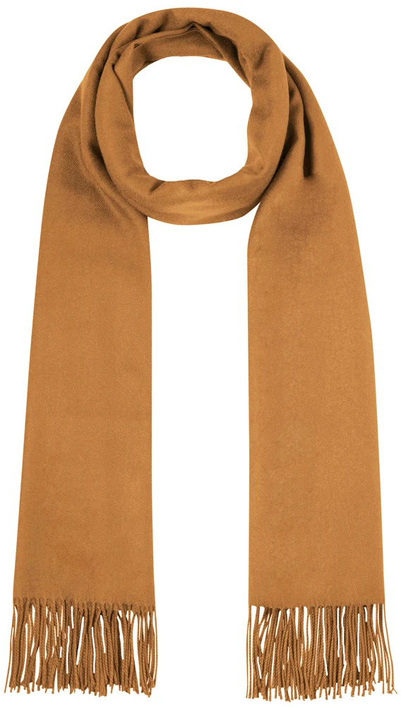 Fransen Schal Stola mit Kaschmir uni - Cognac