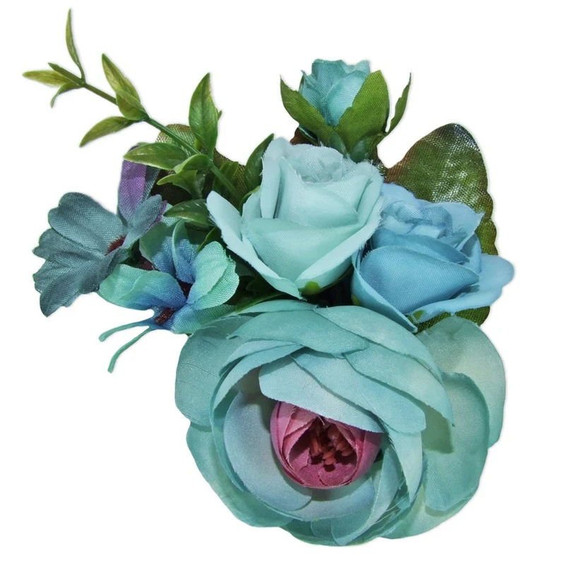Anstecknadel mit bunten Blumen - Blau