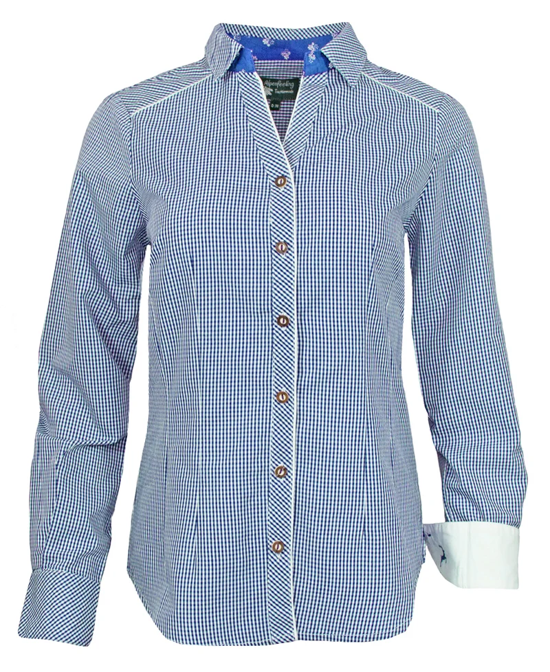 Maddox Damen Langarm Trachtenbluse Innsbruck - Blau Kobalt
