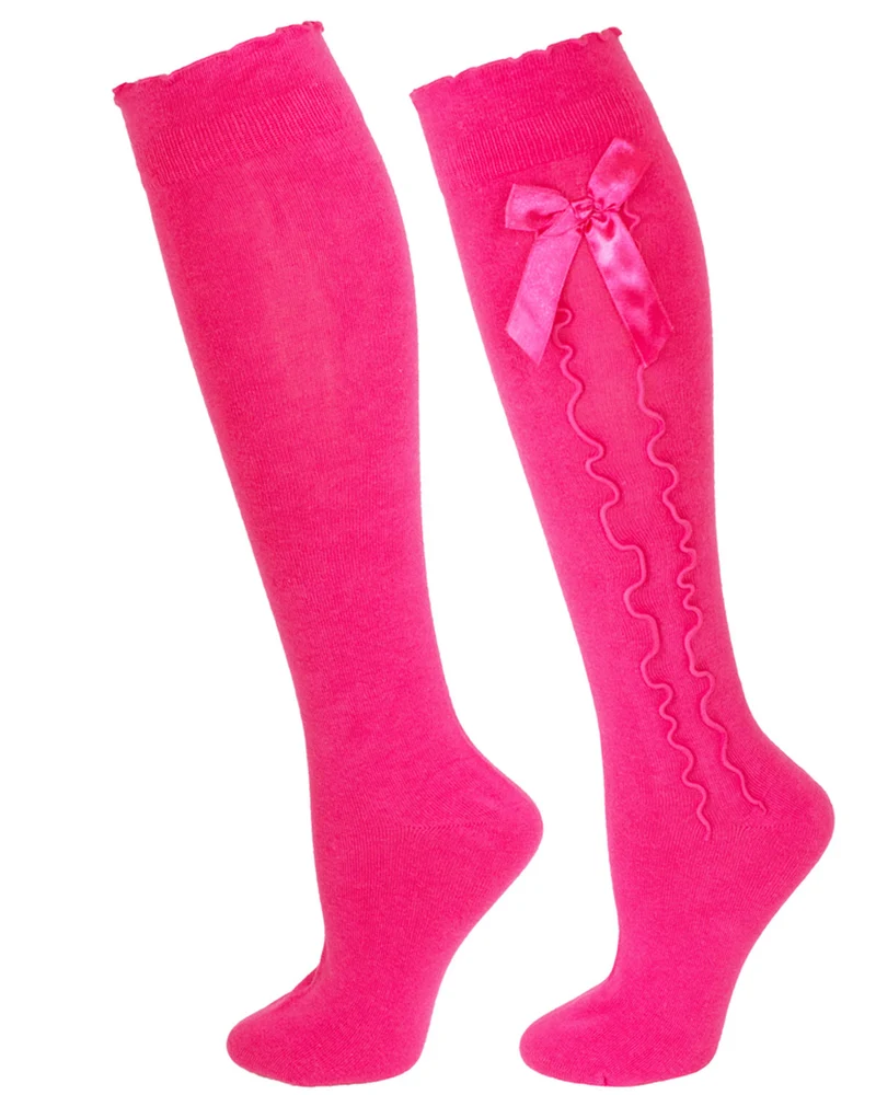 Trachten Kniestrümpfe mit Schleife für Damen | Pink