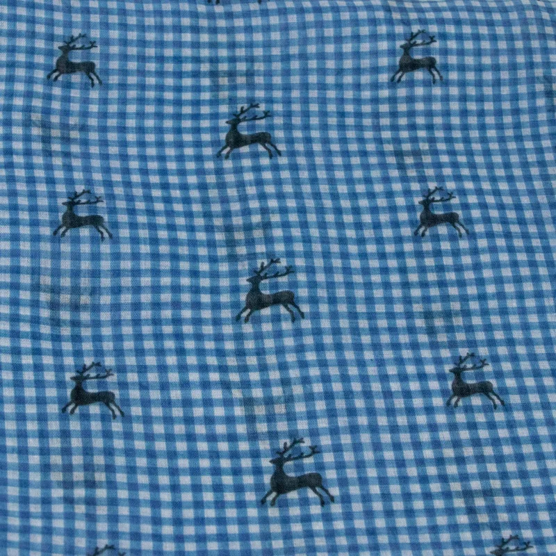 Trachten Halstuch Schal Kariert mit Hirschmotiv 185 x 70 cm | Jeansblau