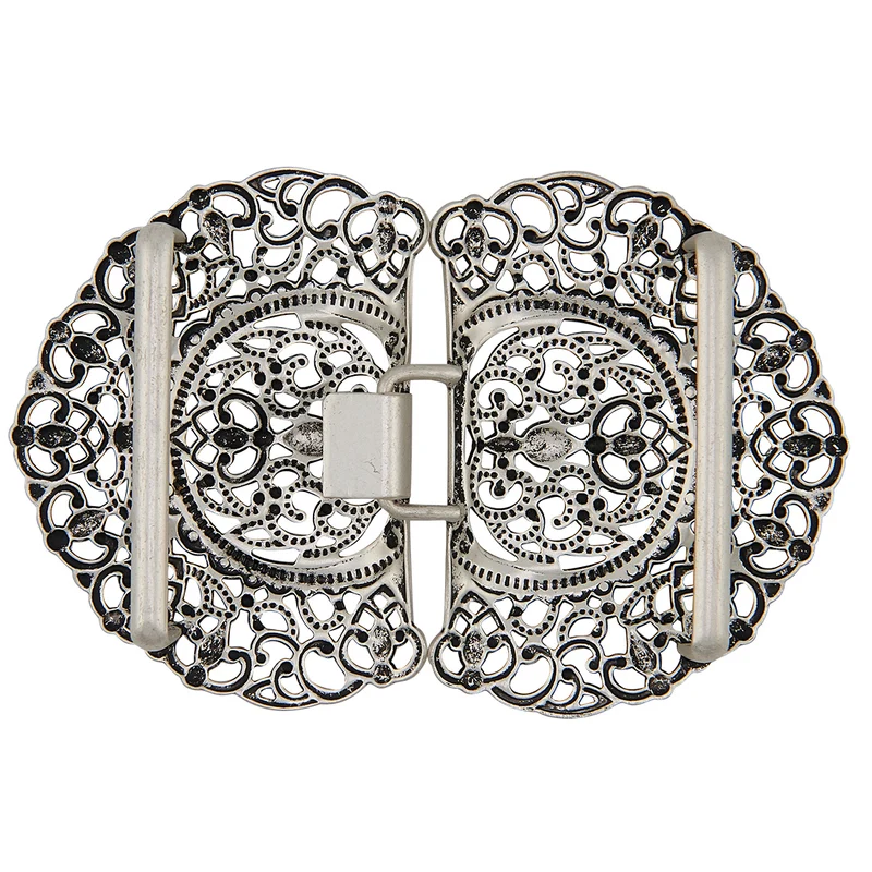 Dirndlschürzenschließe "Talea" mit Ornamentmuster 51485 - Stegbreite 4 cm | Altsilber