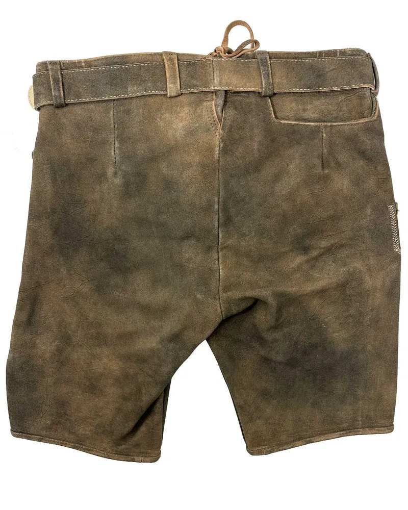 MADDOX Kurze Lederhose "Silbersee" mit Gürtel | Used Erle