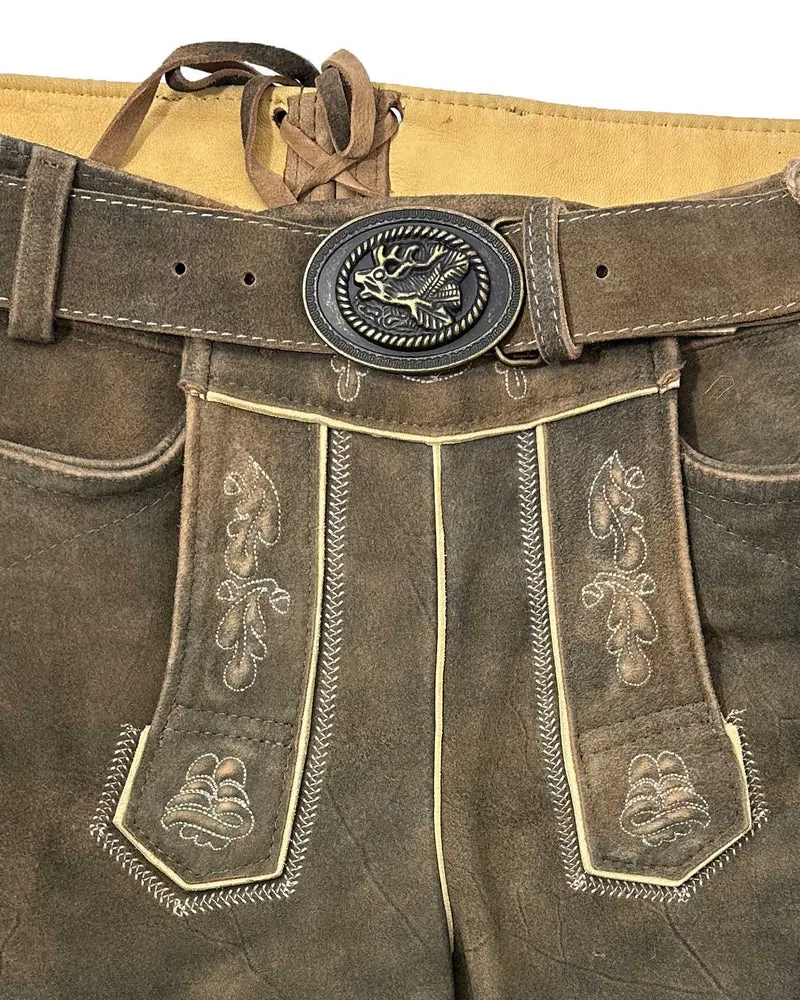 MADDOX Kurze Lederhose "Silbersee" mit Gürtel | Used Erle
