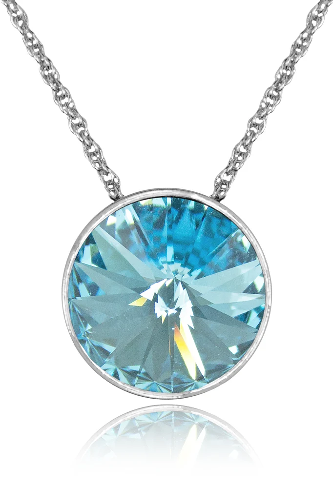LUISIA® Halskette "Sinja" mit Premium Kristallen - 14 mm - Silber / Aquamarine