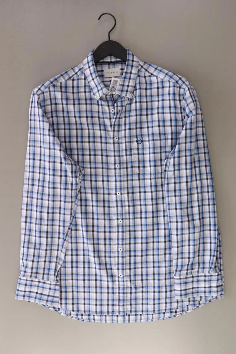 Bugatti Karohemd für Herren Gr. XL kariert Langarm blau aus Baumwolle