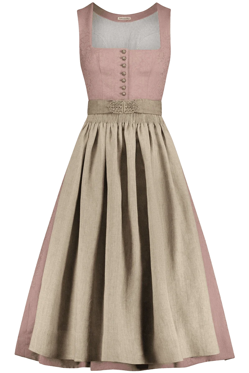 Dirndl lang mit Faltenrock und goldenen Knöpfen