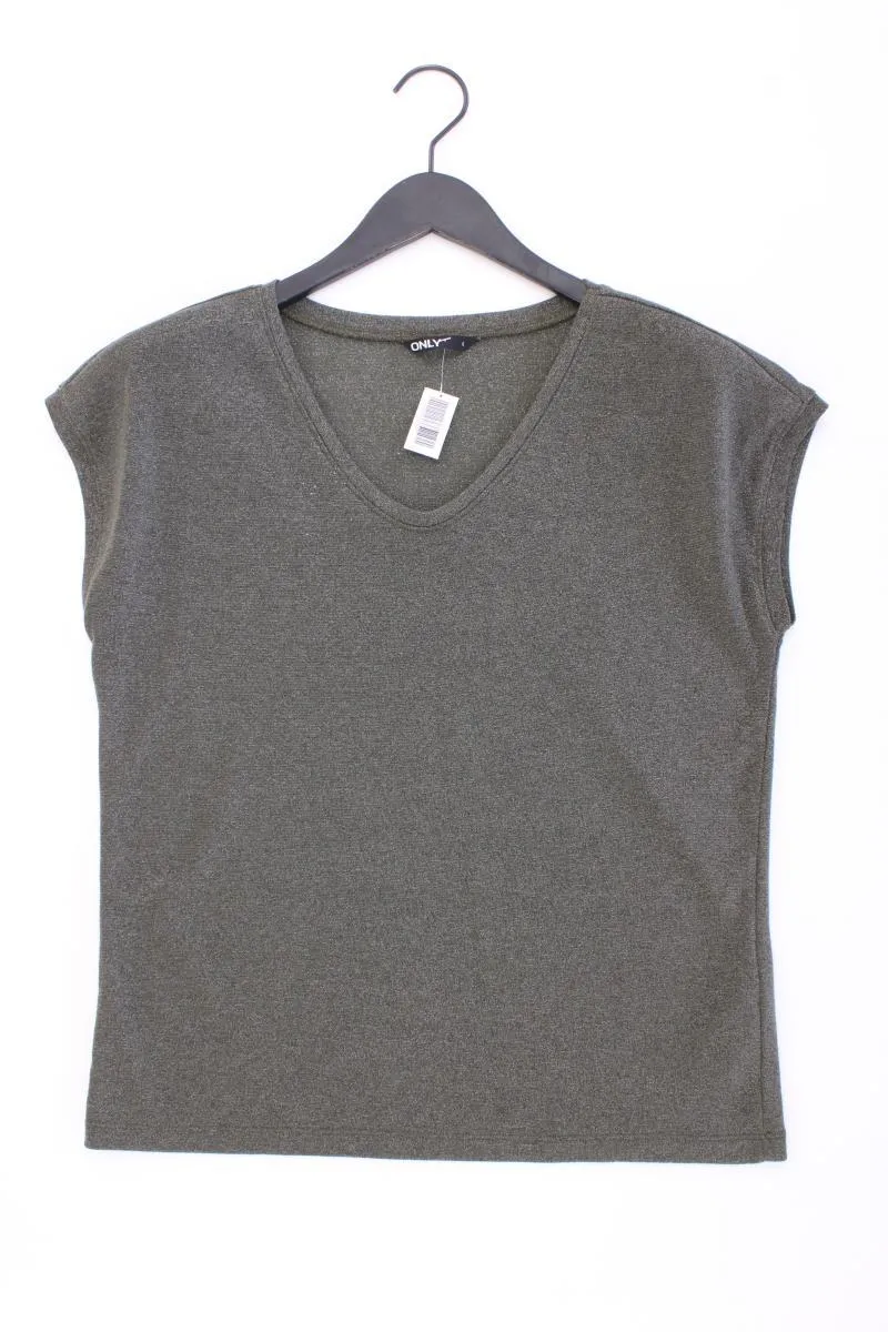 Only Shirt mit V-Ausschnitt Gr. L Kurzarm mit Glitzer olivgrün aus Viskose