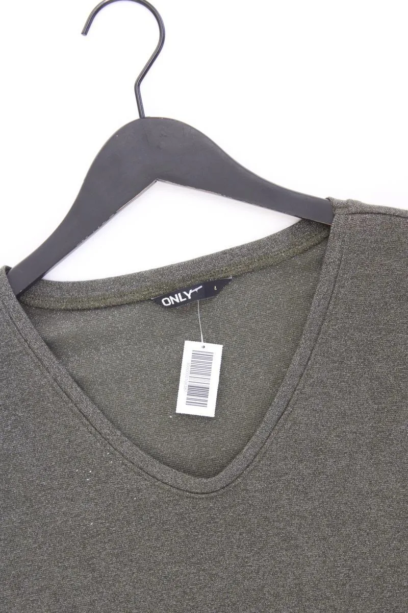 Only Shirt mit V-Ausschnitt Gr. L Kurzarm mit Glitzer olivgrün aus Viskose