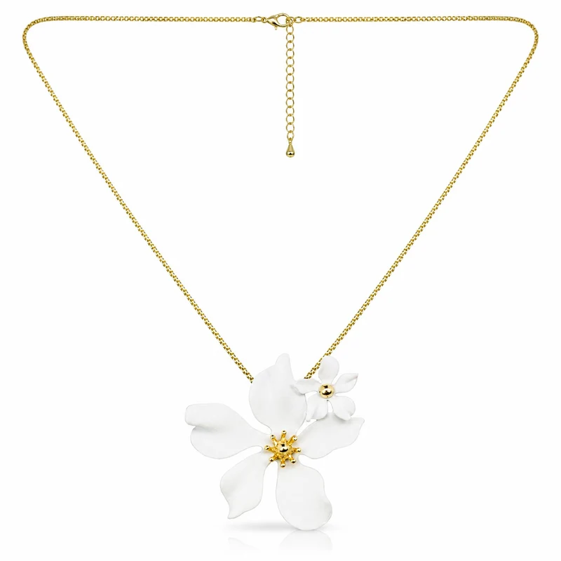 LUISIA® Halskette "Nelia" mit Blumen - 16 Karat vergoldet | Weiß