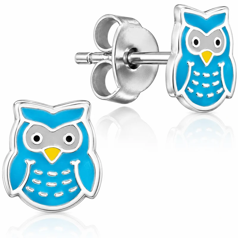 LUISIA® Ohrstecker "Eule" | Hellblau - 925 Sterling Silber