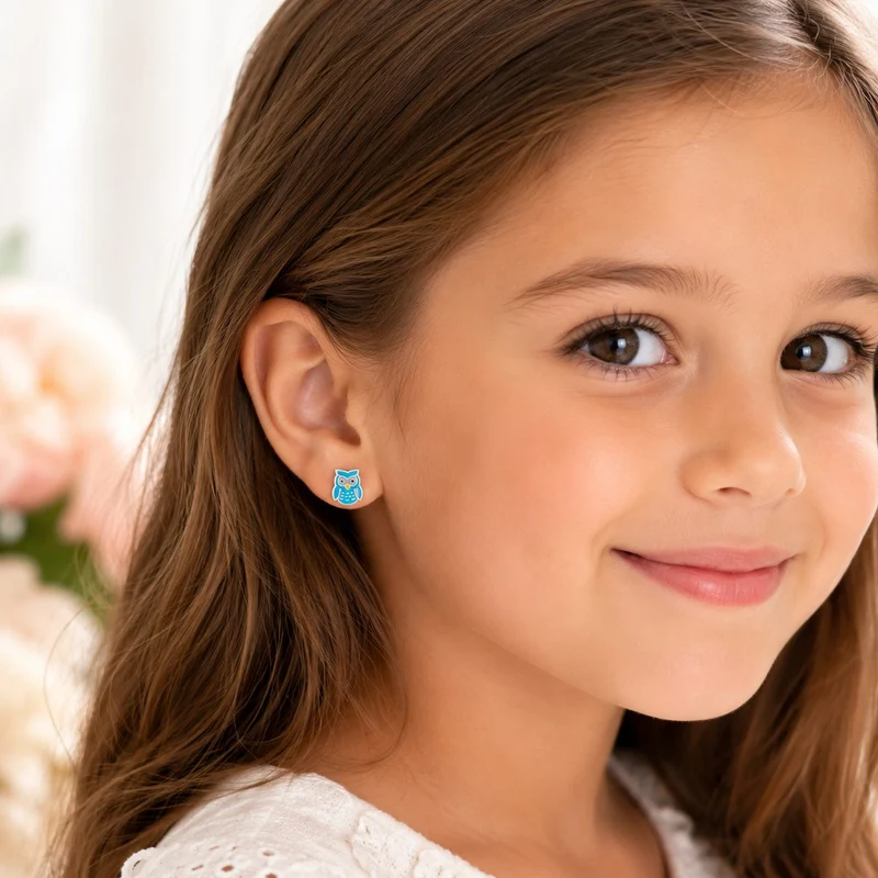 LUISIA® Ohrstecker "Eule" | Hellblau - 925 Sterling Silber