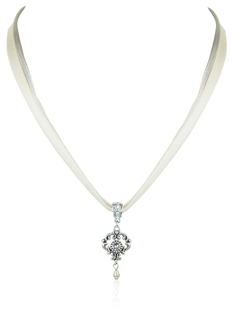 LUISIA® Halskette Malou mit Ornament Anhänger und Premium Kristall - Creme