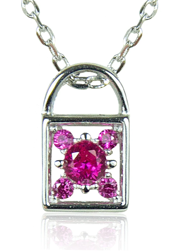 LUISIA Filigrane Damen Halskette mit Strass Vorhängeschloss Pink - 925 Silber Schmuck mit Zirkonia