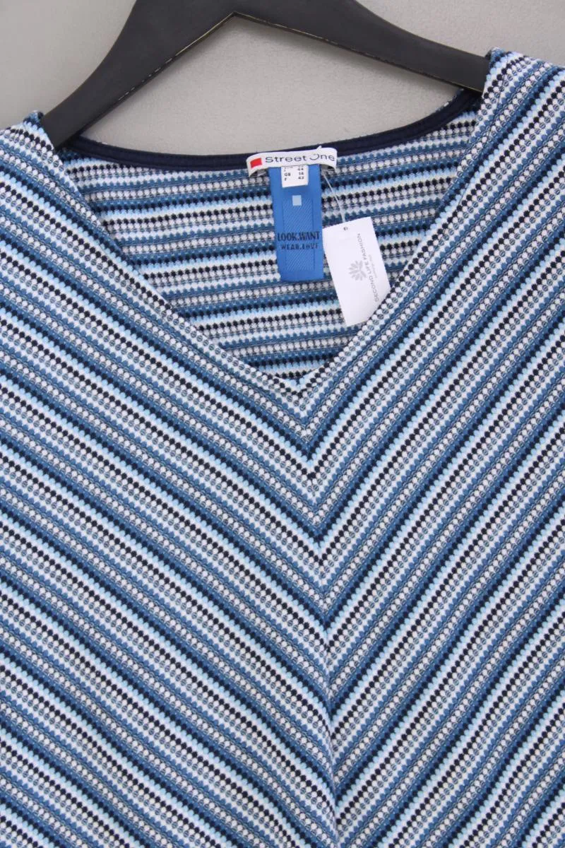 Street One Shirt mit V-Ausschnitt Gr. 40 geometrisches Muster Kurzarm blau