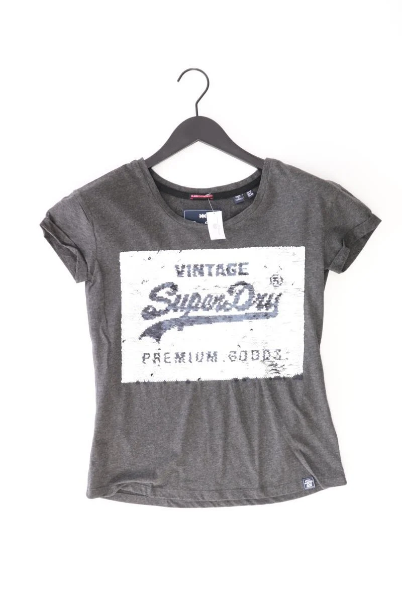Superdry T-Shirt Gr. 38 Kurzarm mit Pailletten grau aus Baumwolle