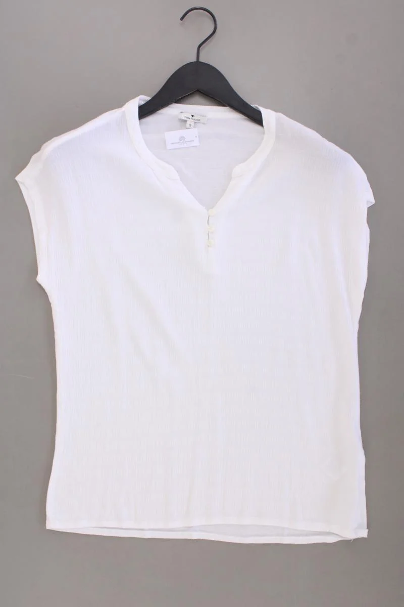 Tom Tailor Shirt mit V-Ausschnitt Gr. S Kurzarm weiß aus Baumwolle