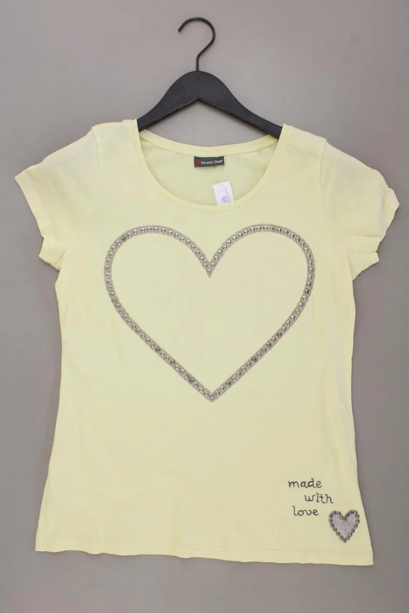 Street One T-Shirt Gr. 38 Kurzarm mit Nieten gelb aus Baumwolle