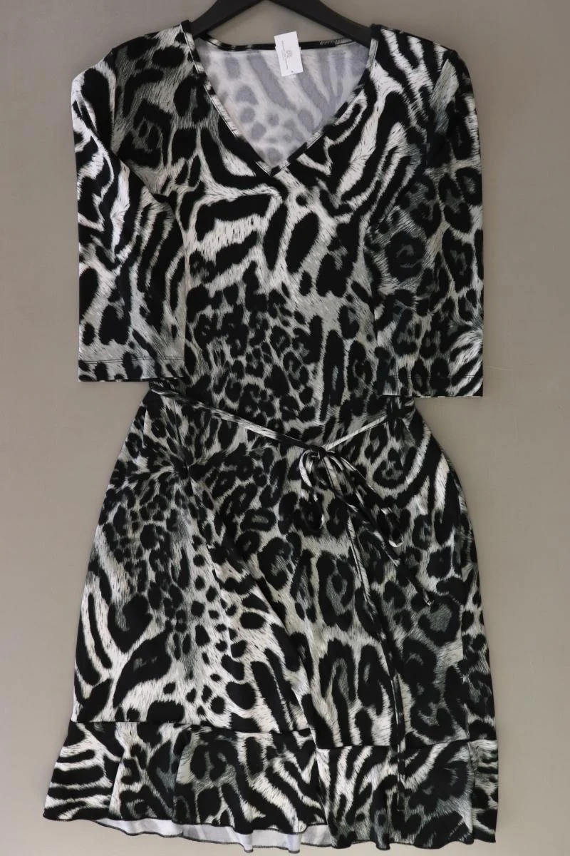 VA Milano Jerseykleid Gr. 42 mit Tierdruck mit Gürtel 3/4 Ärmel grau