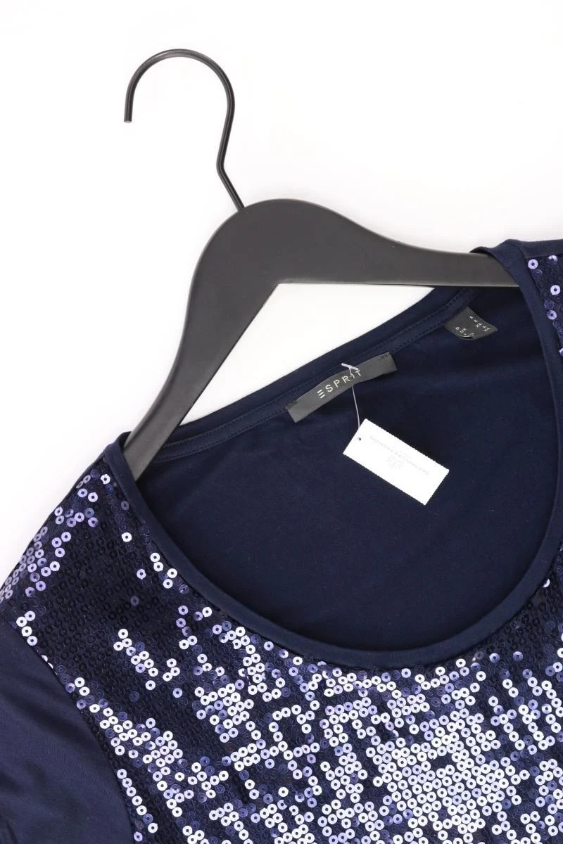 Esprit T-Shirt Gr. L Kurzarm mit Pailletten blau aus Viskose