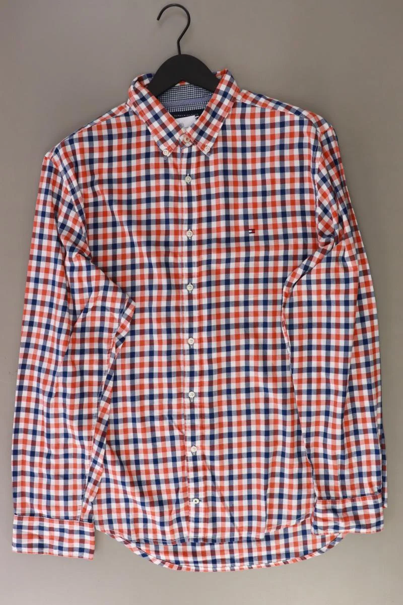Tommy Hilfiger Karohemd für Herren Gr. XL kariert Langarm orange aus Baumwolle