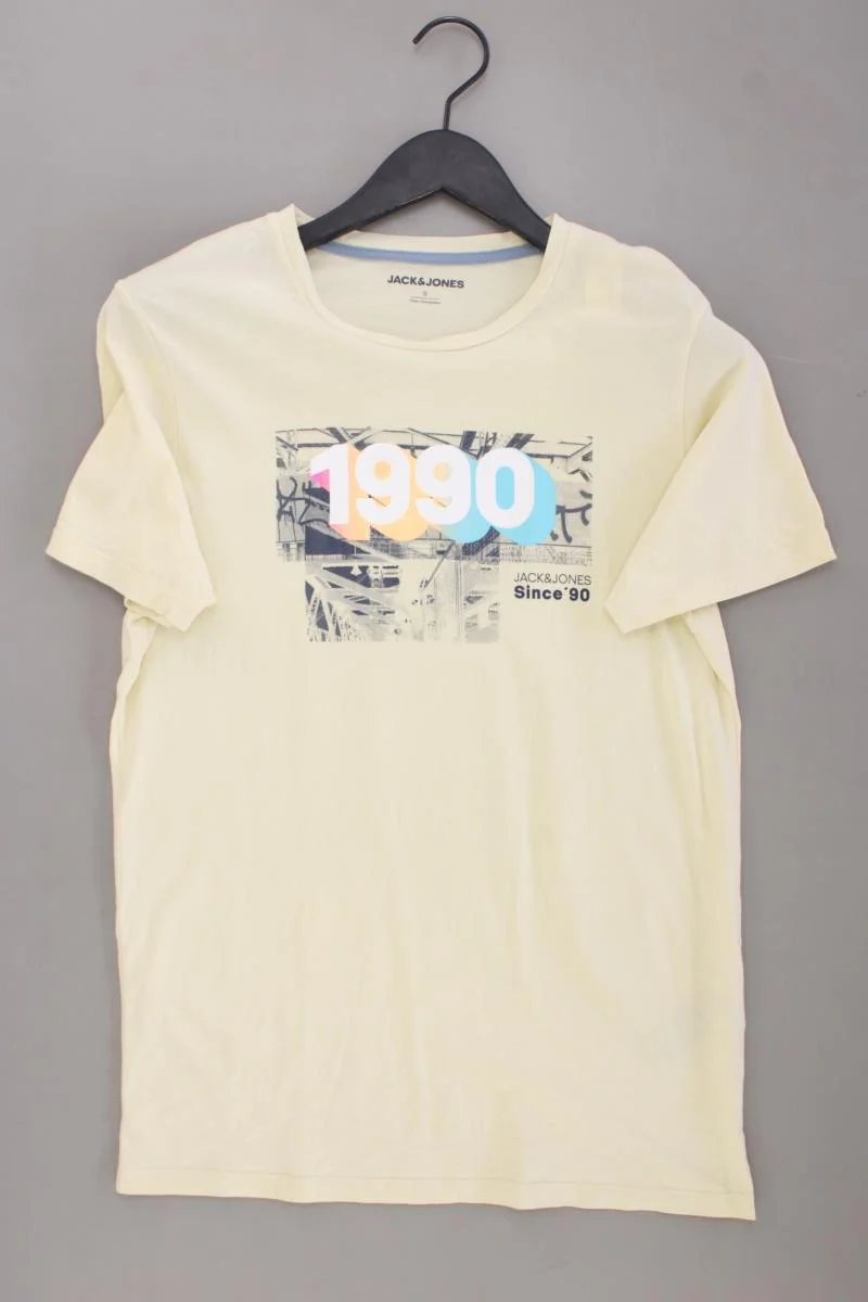 Jack & Jones Printshirt für Herren Gr. S Kurzarm gelb aus Baumwolle