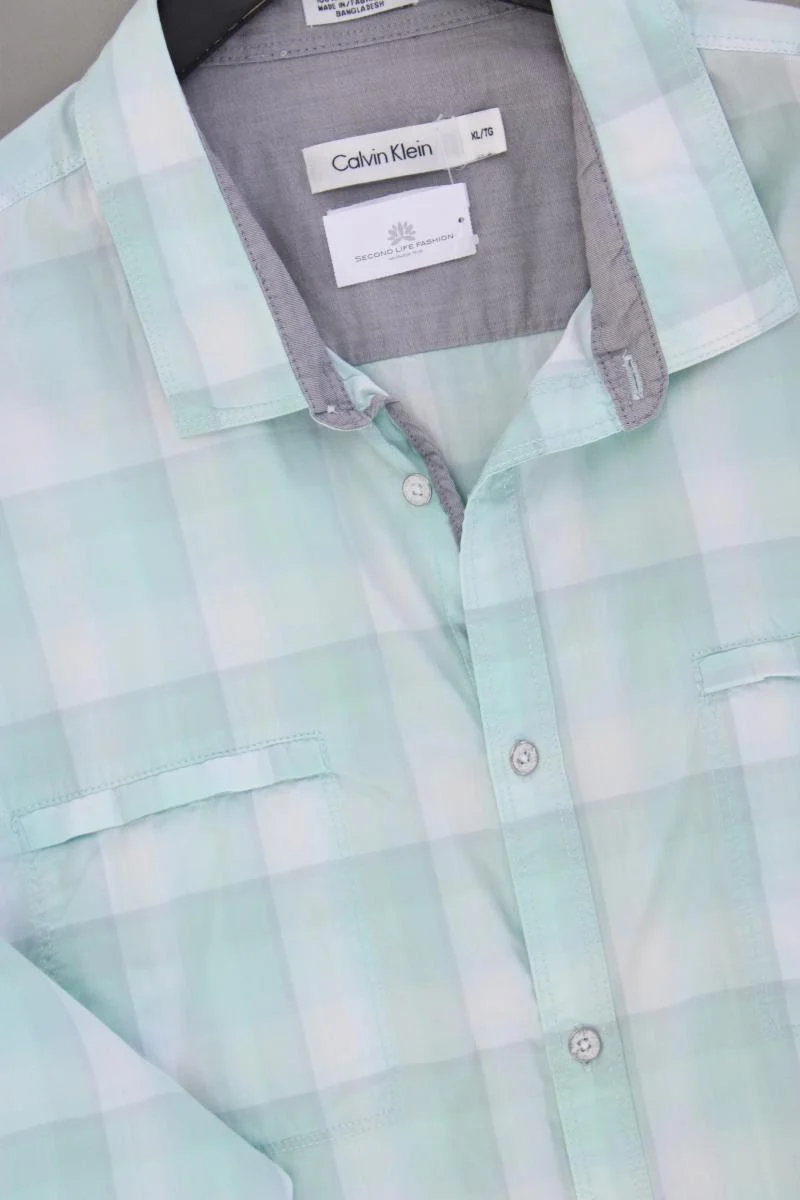Calvin Klein Karohemd für Herren Gr. XL kariert Langarm türkis aus Baumwolle
