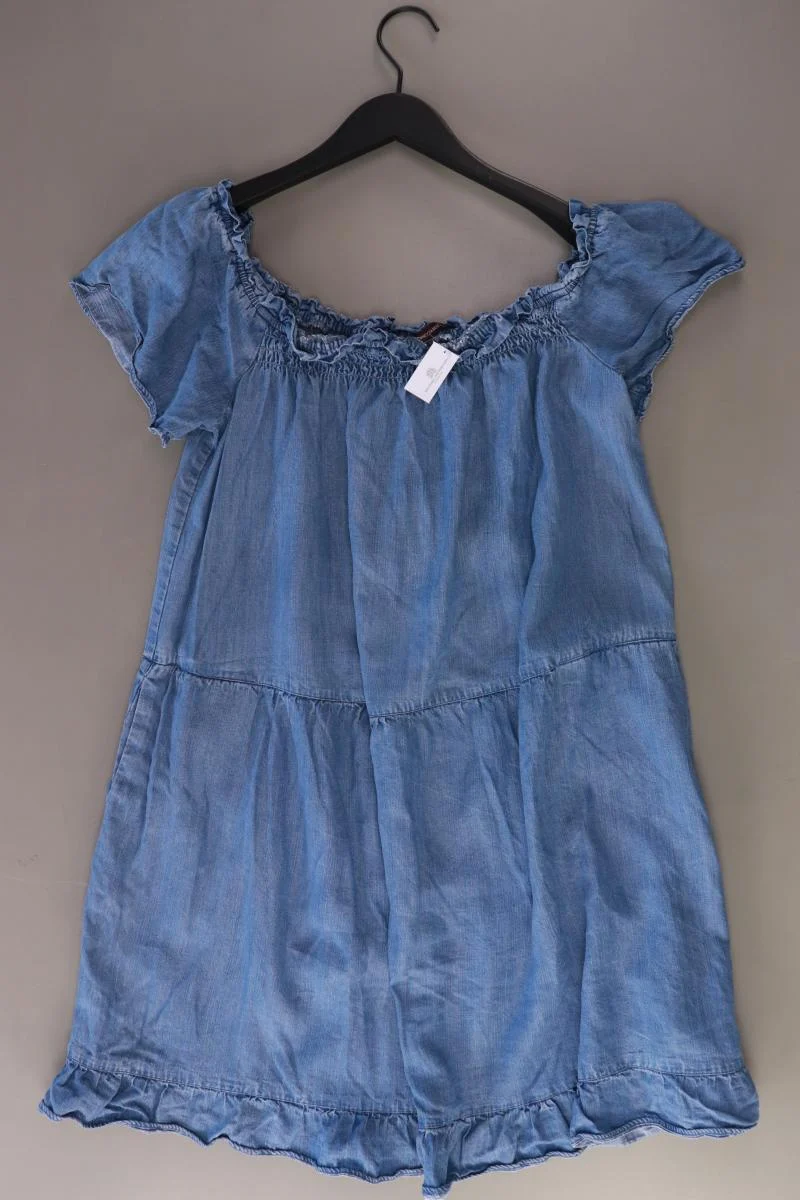 Superdry Kurzarmkleid Gr. 42 mit Carmen-Ausschnitt blau aus Lyocell