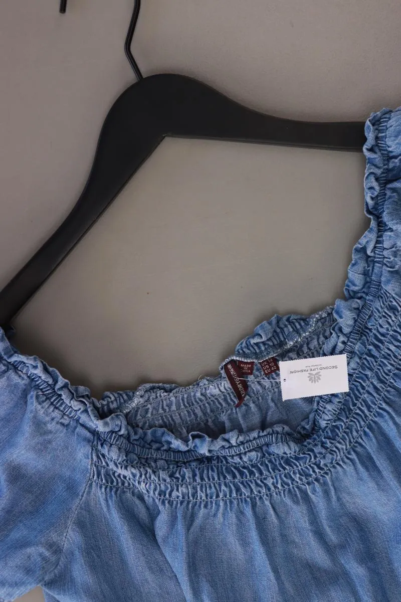 Superdry Kurzarmkleid Gr. 42 mit Carmen-Ausschnitt blau aus Lyocell