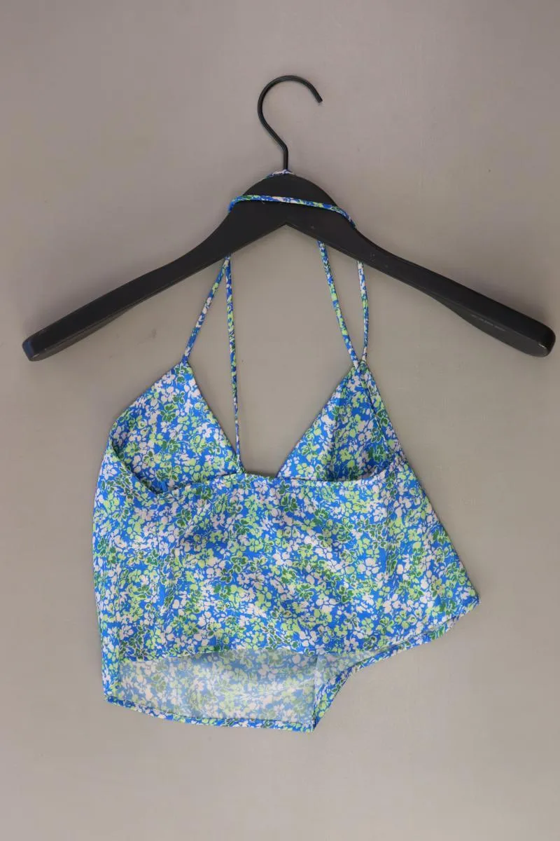 Pull&Bear Crop Top Gr. S mit Blumenmuster blau aus Polyester