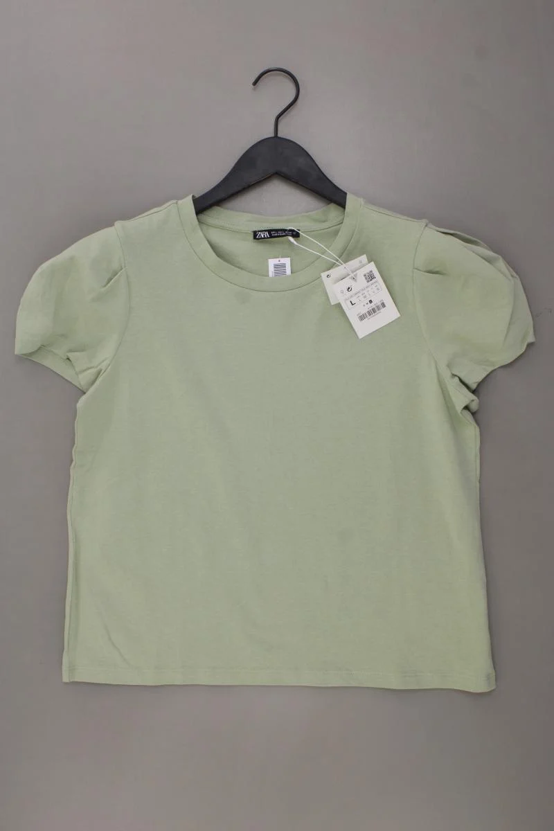 Zara T-Shirt Gr. L neu mit Etikett Kurzarm grün aus Baumwolle