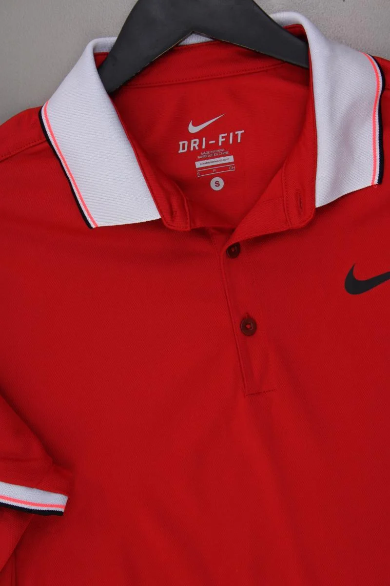 Nike Poloshirt für Herren Gr. S neuwertig Kurzarm rot aus Polyester