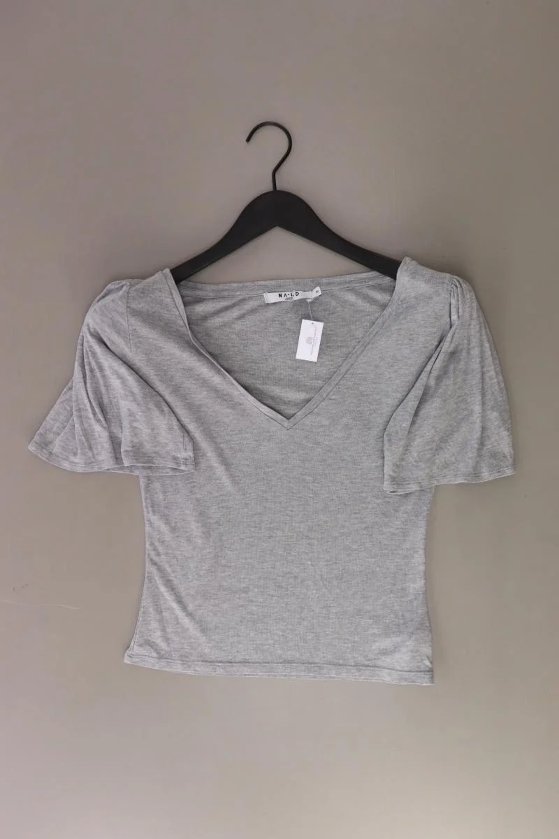 NA-KD Cropped Shirt Gr. XS Kurzarm grau aus Baumwolle