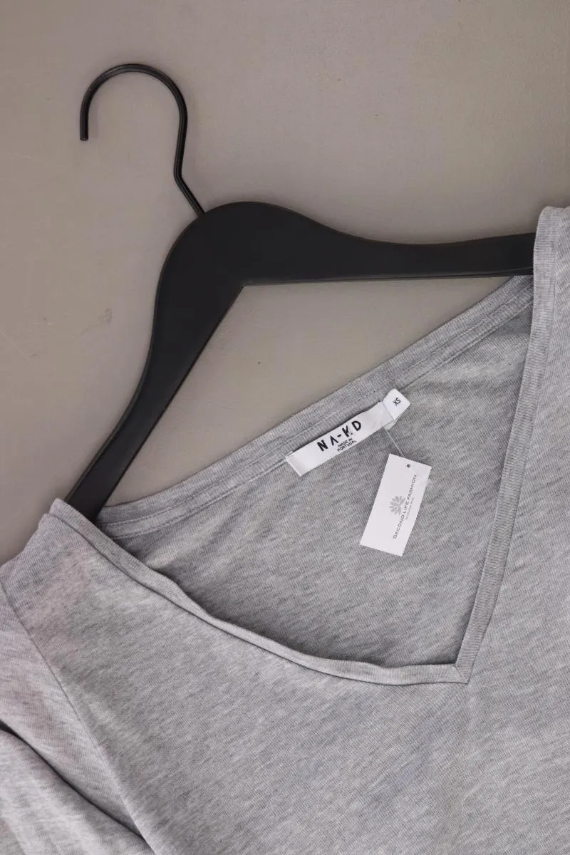 NA-KD Cropped Shirt Gr. XS Kurzarm grau aus Baumwolle