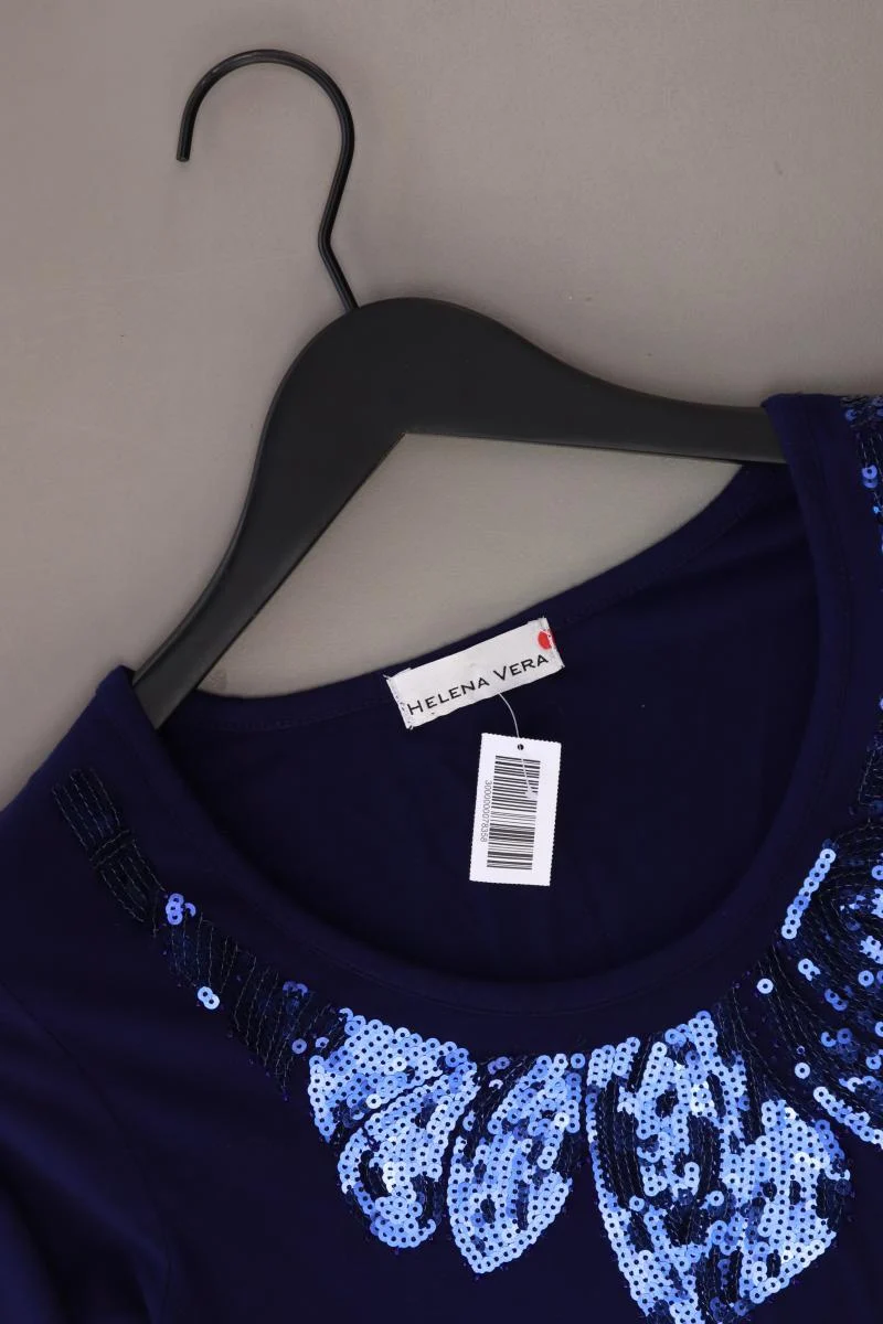 Helena Vera Longsleeve-Shirt Gr. 36 Langarm mit Pailletten blau aus Viskose