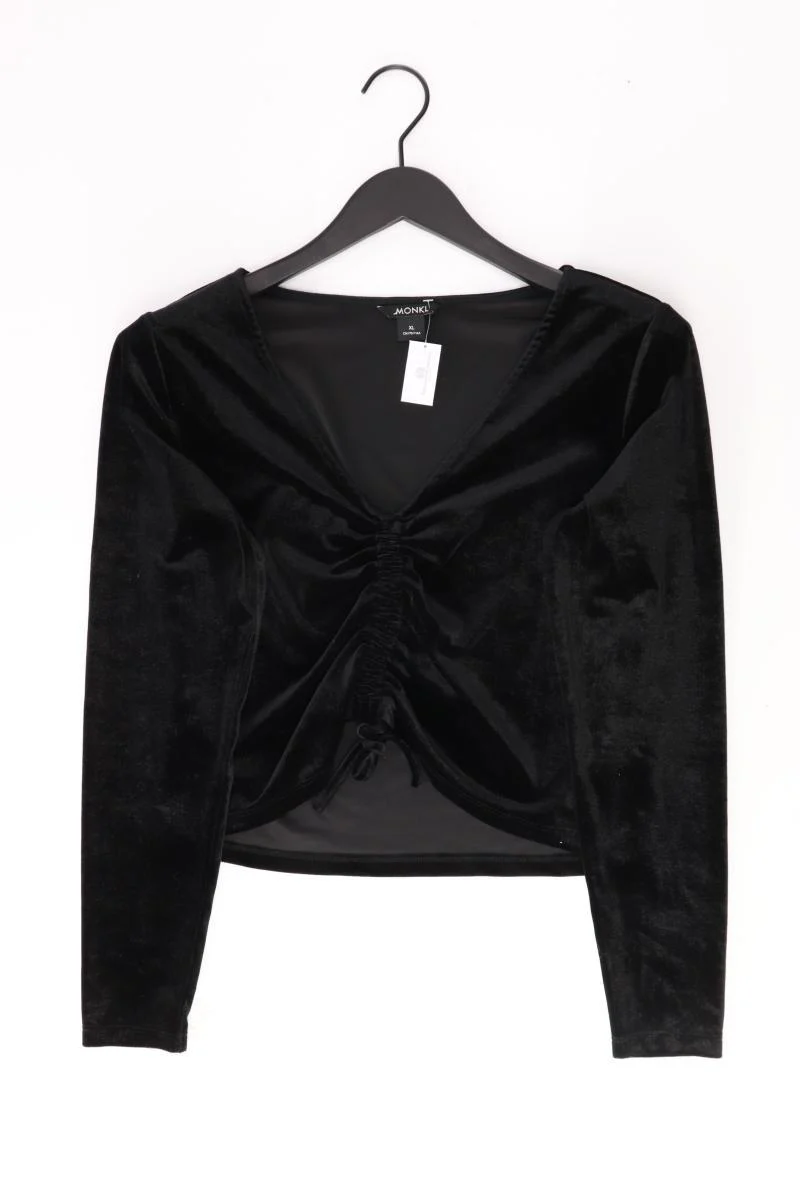 Monki Shirt mit V-Ausschnitt Gr. XL Langarm schwarz aus Polyester