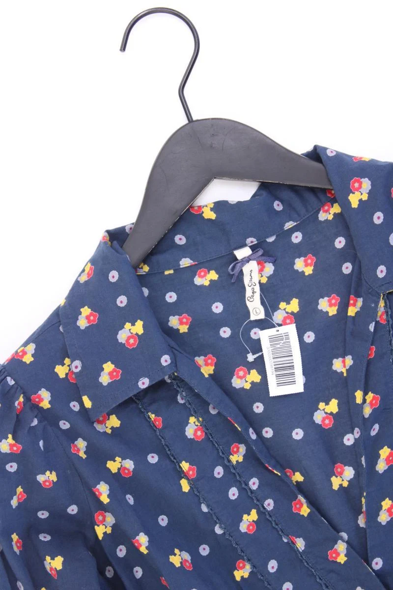 Pepe Jeans Polokleid Gr. L mit Blumenmuster Langarm blau aus Baumwolle